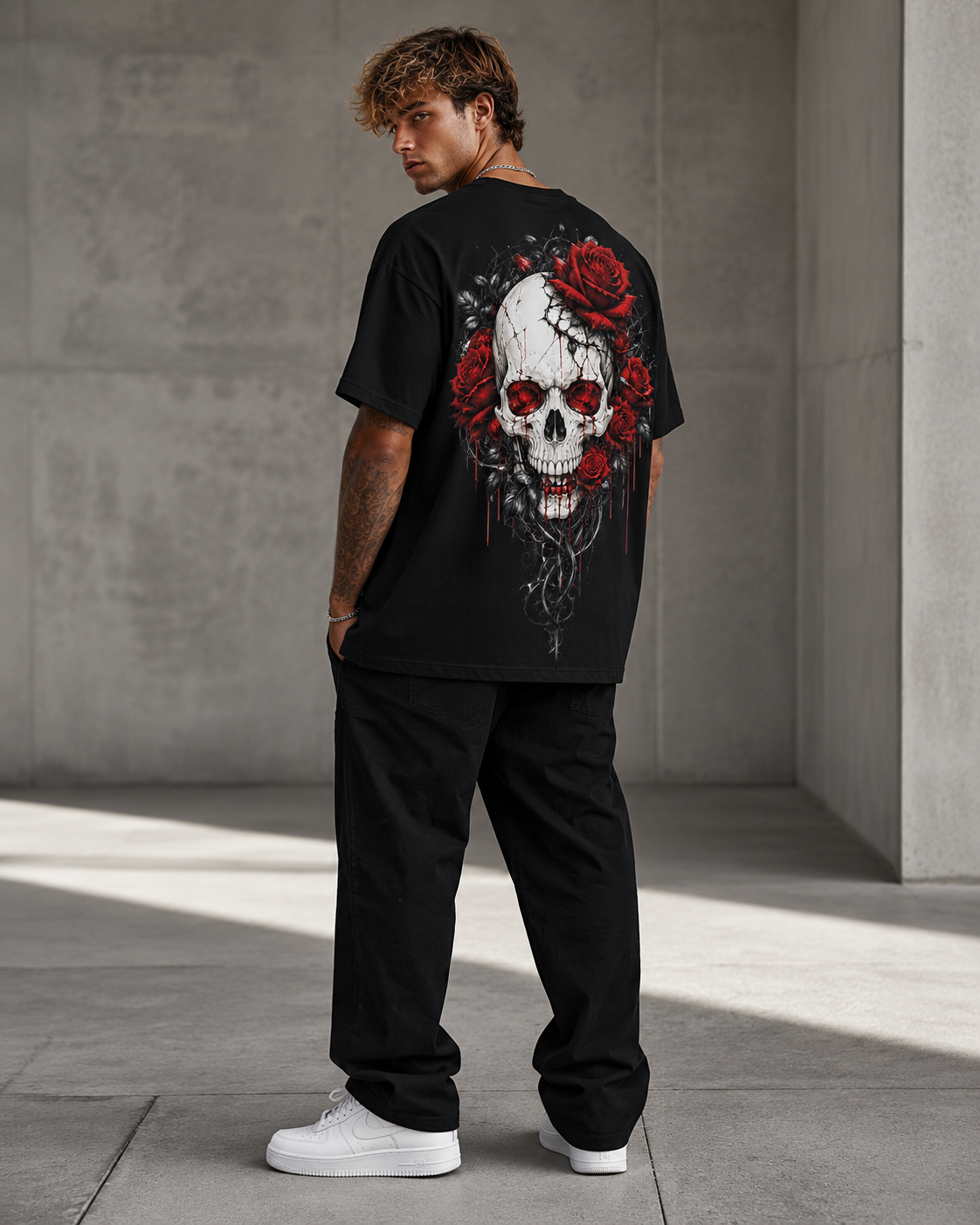 Rose Skull Men’s Oversized T-Shirt