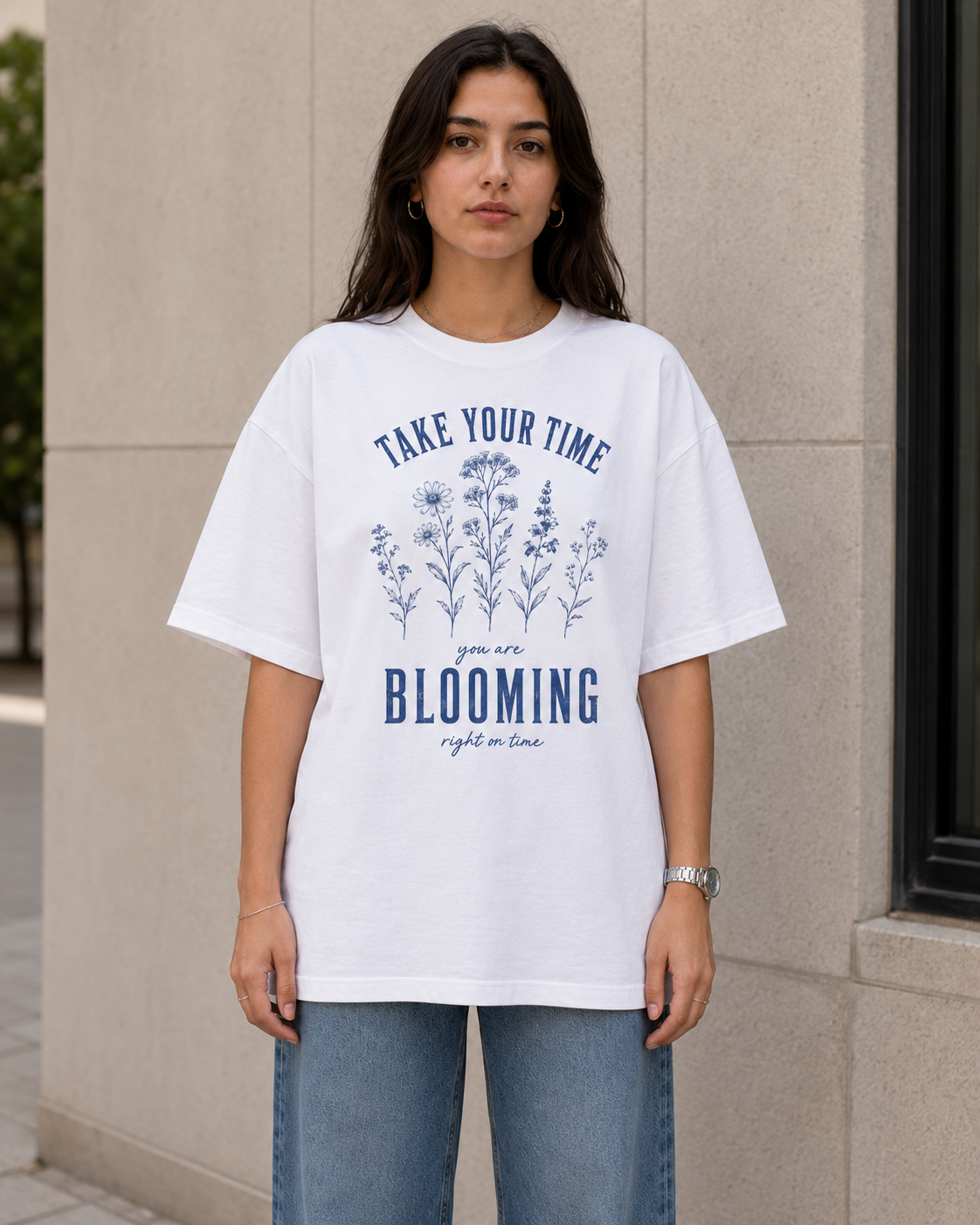 Blooming Right On Time Oversized T-Shirt
