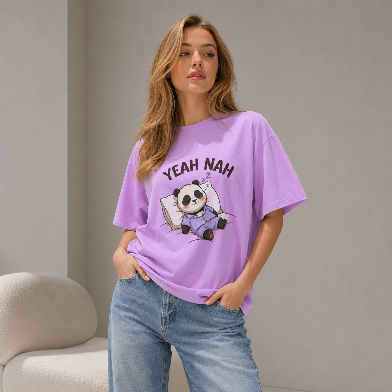 Yeah Nah Panda Babe Oversized T-Shirt