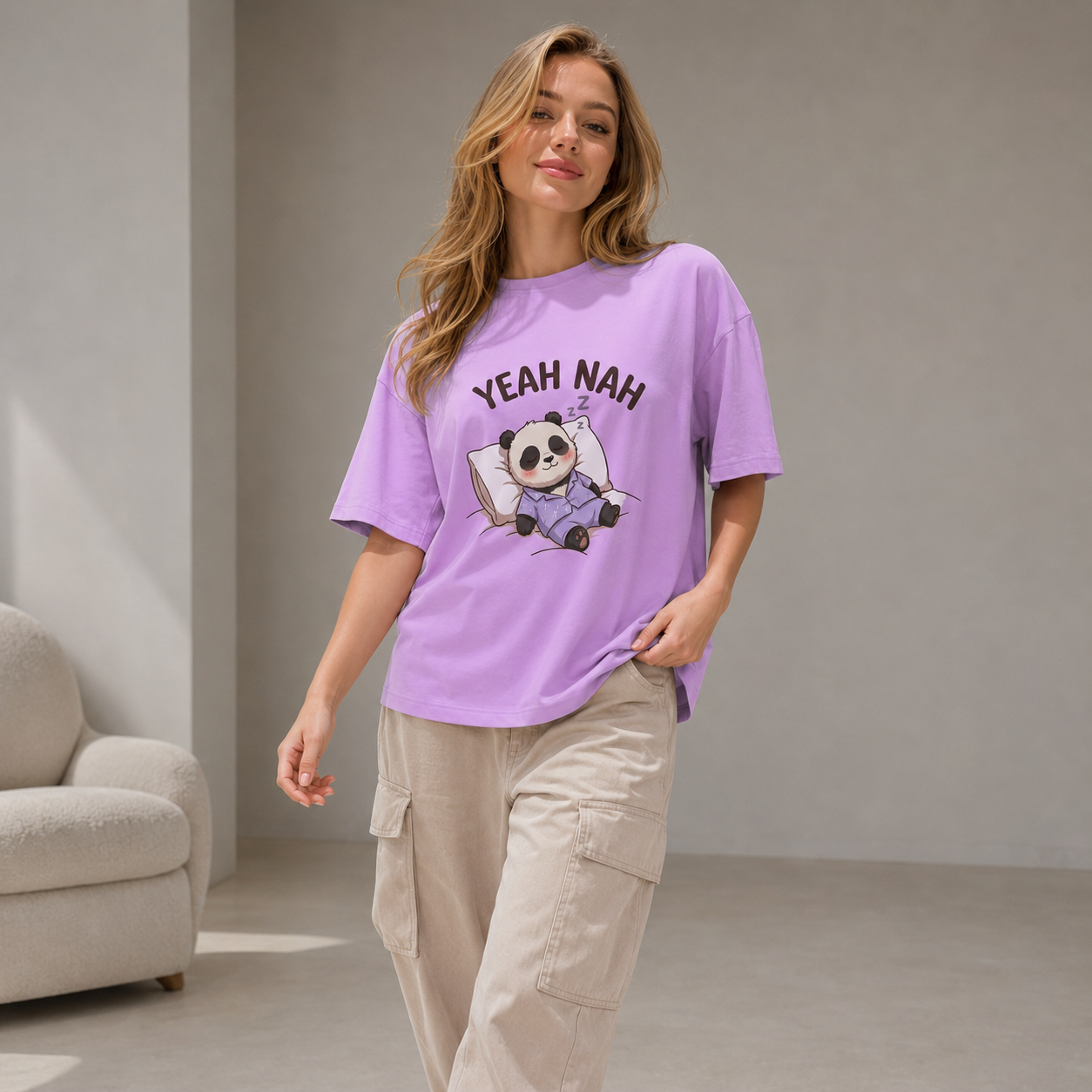 Yeah Nah Panda Babe Oversized T-Shirt