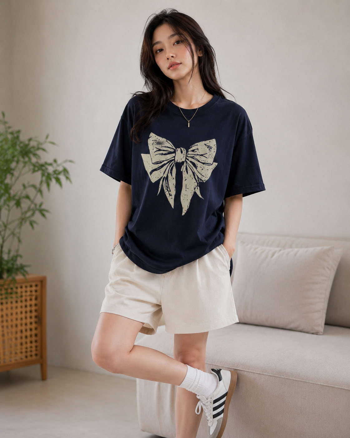 Midnight Bow Babe Oversized T-Shirt