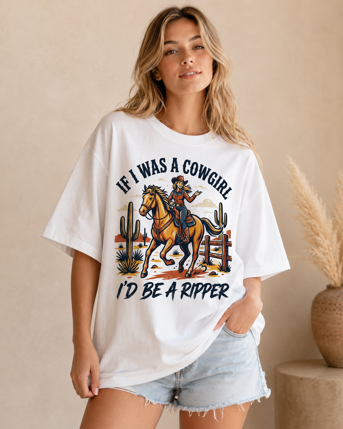 Ripper Cowgirl Babe Oversized T-Shirt