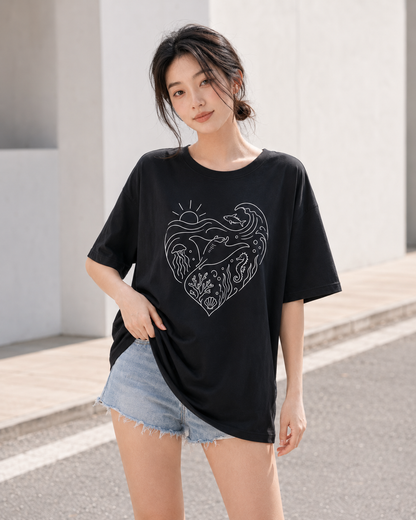 Ocean Heart Babe Oversized T-Shirt