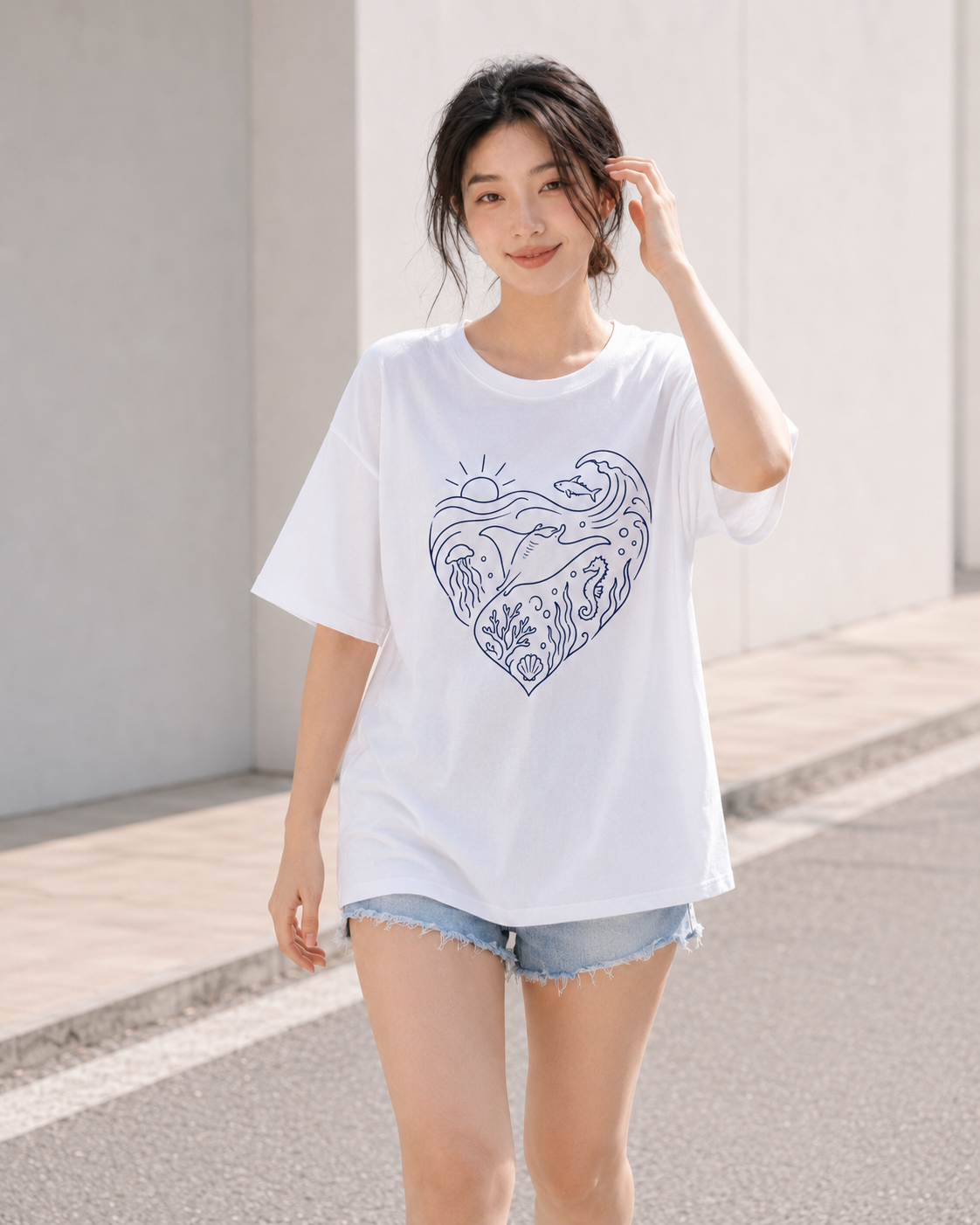Ocean Heart Babe Oversized T-Shirt