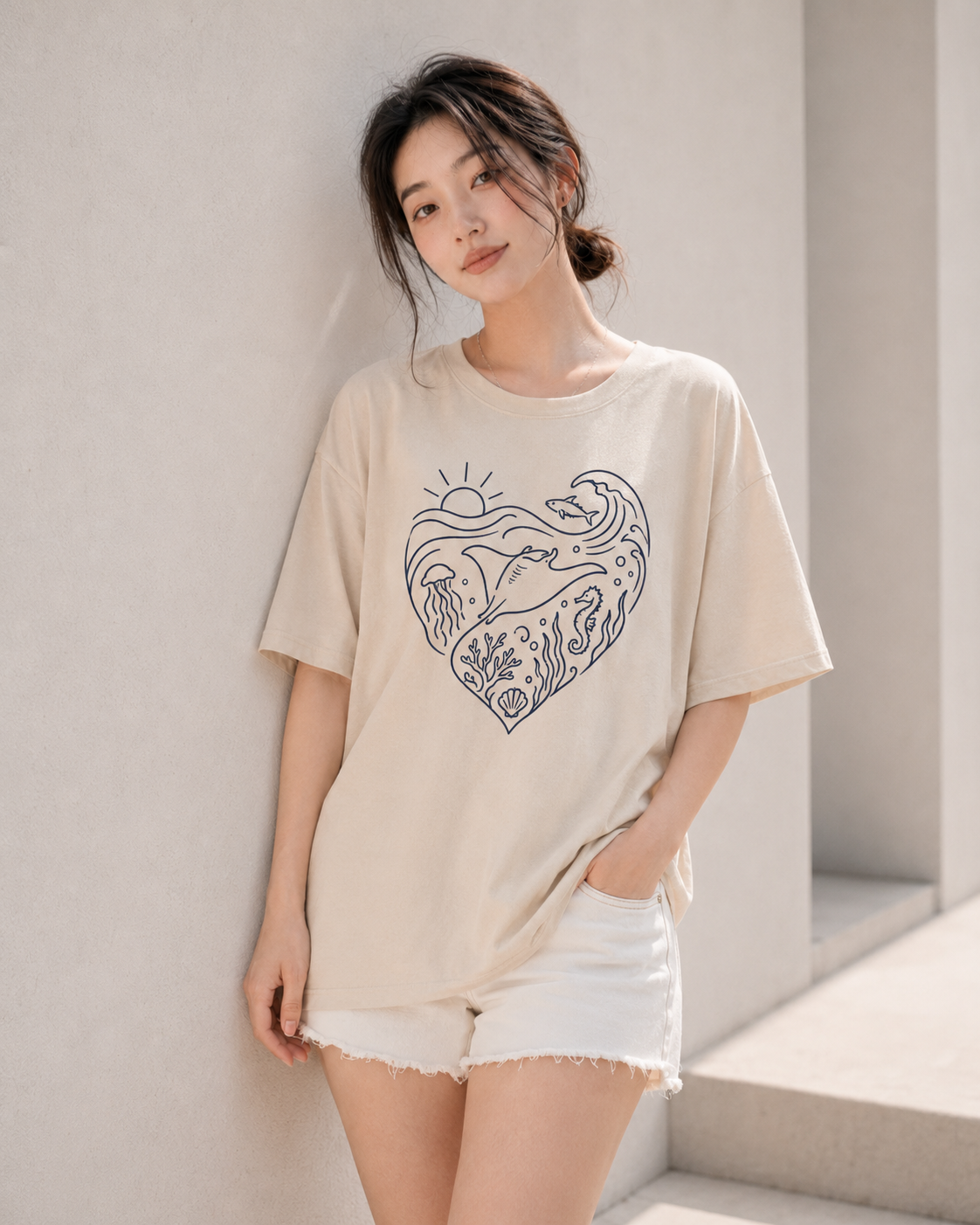 Ocean Heart Babe Oversized T-Shirt