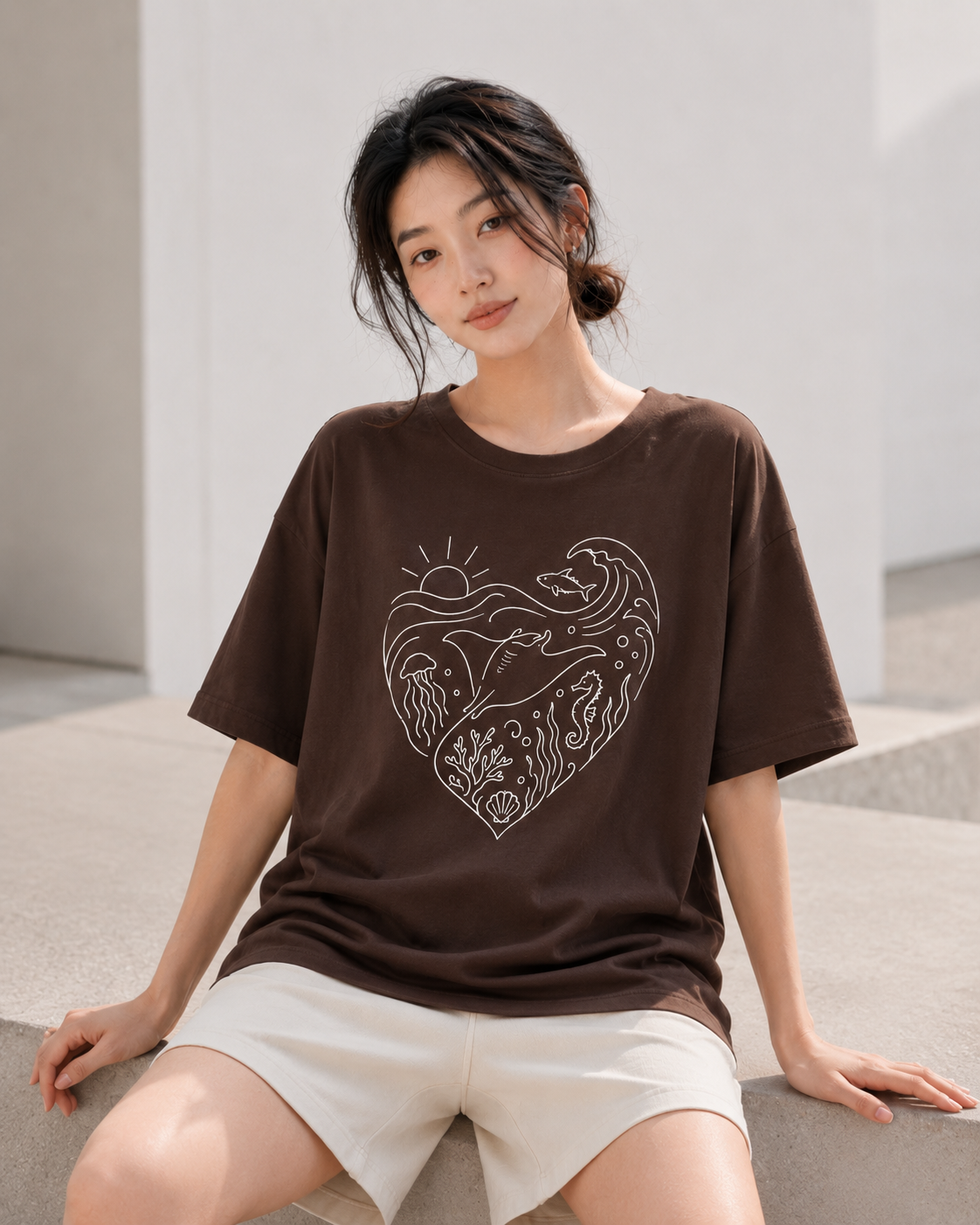 Ocean Heart Babe Oversized T-Shirt