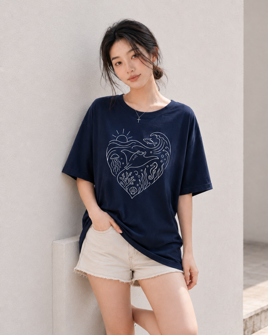 Ocean Heart Babe Oversized T-Shirt