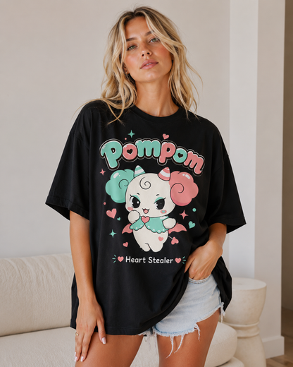 Pompom Heart Stealer Babe Oversized T-Shirt