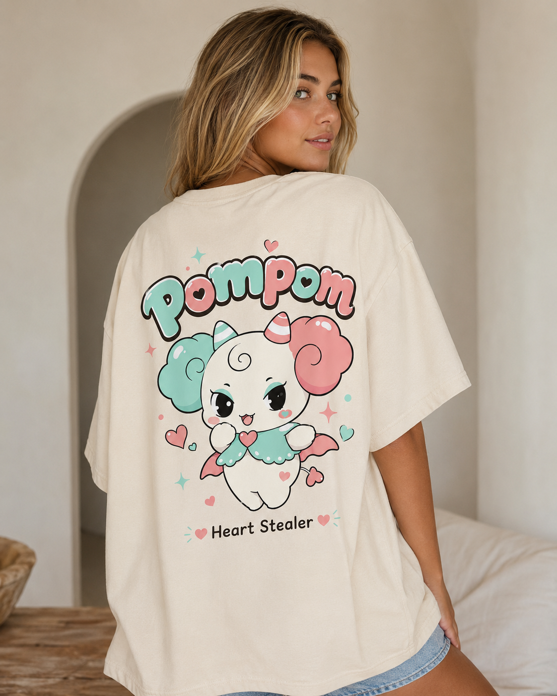 Pompom Heart Stealer Babe Oversized T-Shirt