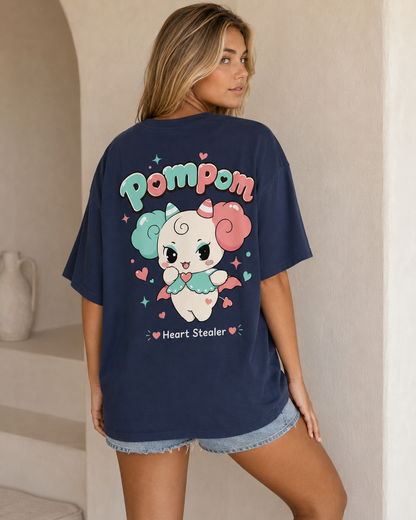 Pompom Heart Stealer Babe Oversized T-Shirt