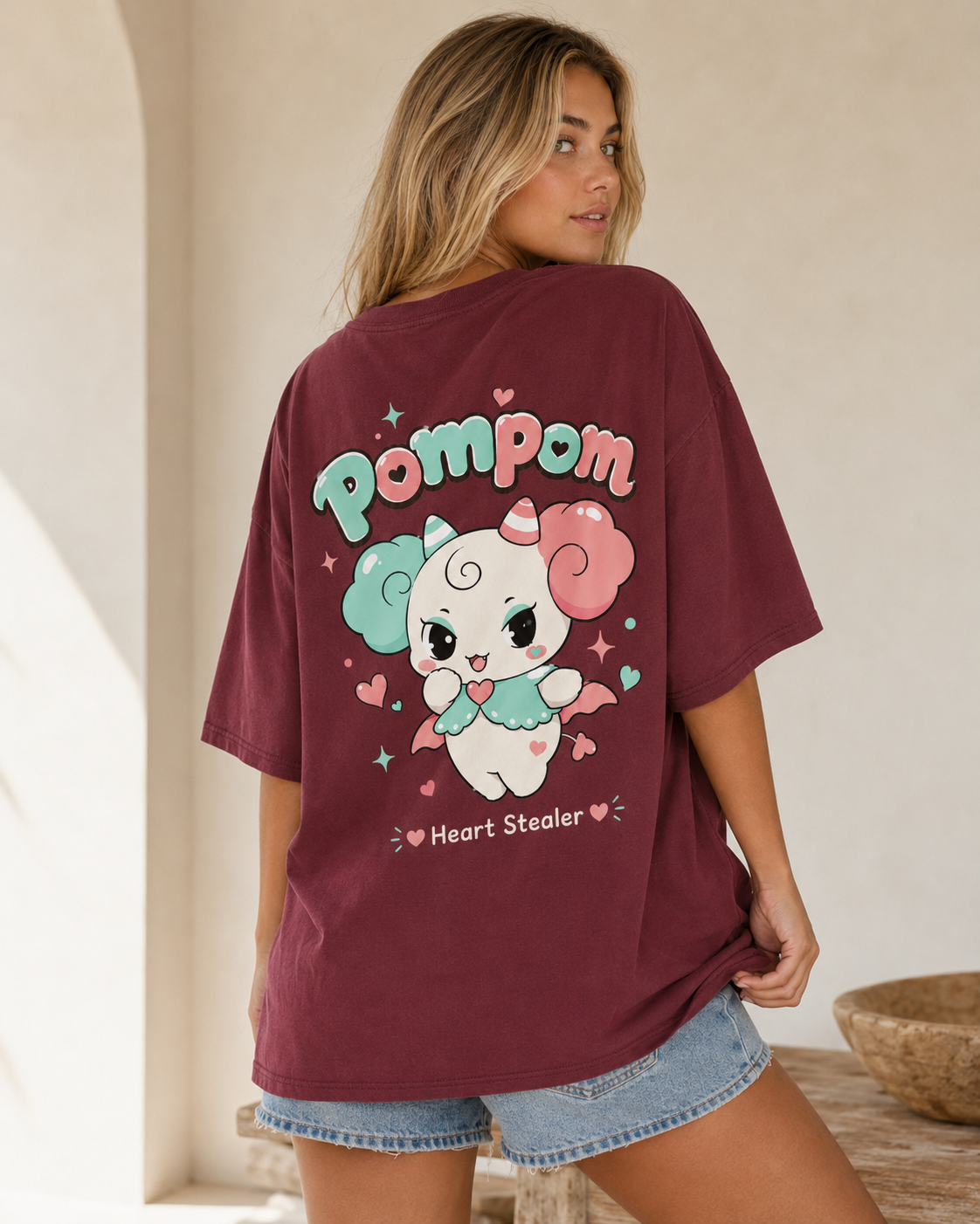 Pompom Heart Stealer Babe Oversized T-Shirt