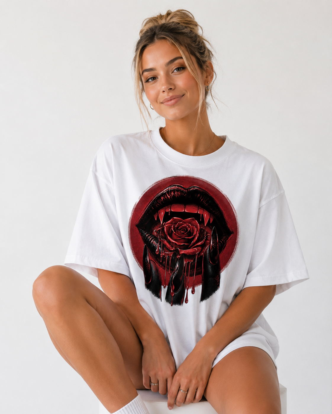 Crimson Bite Babe Oversized T-Shirt