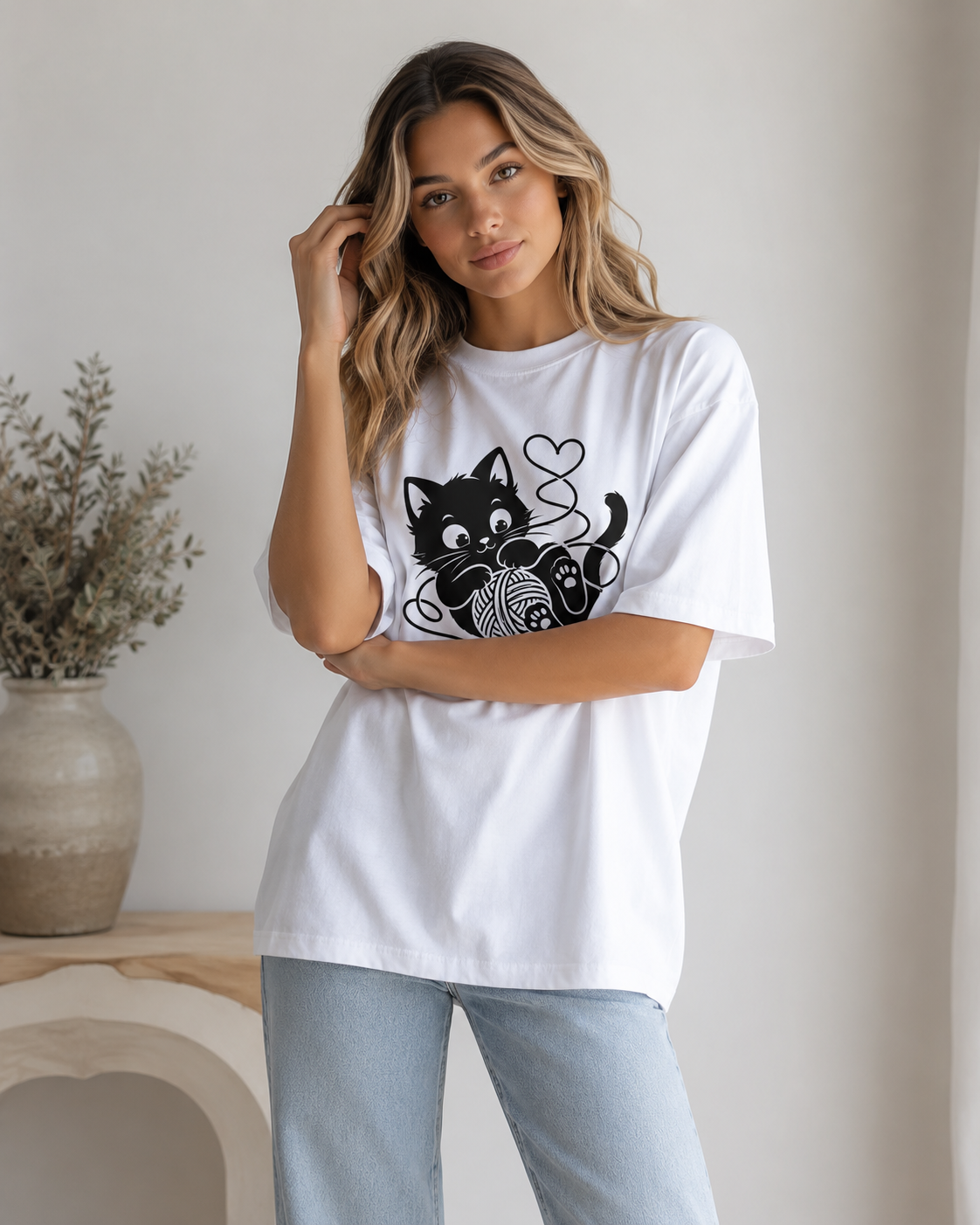 Tangled Kitty Babe Oversized T-Shirt
