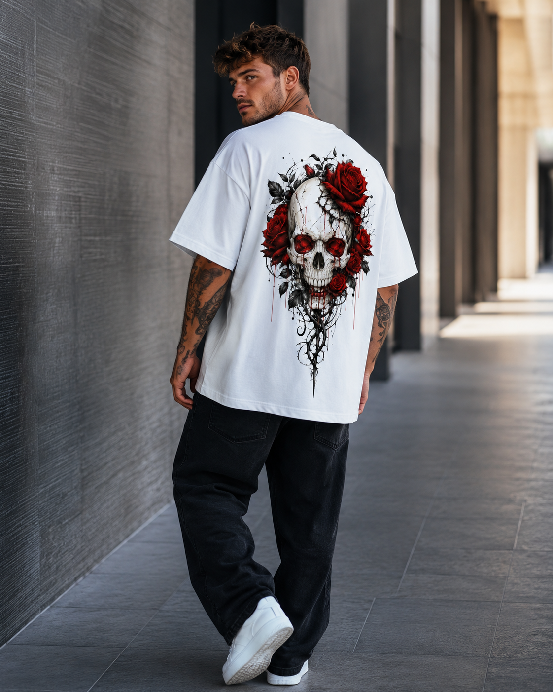 Rose Skull Men’s Oversized T-Shirt