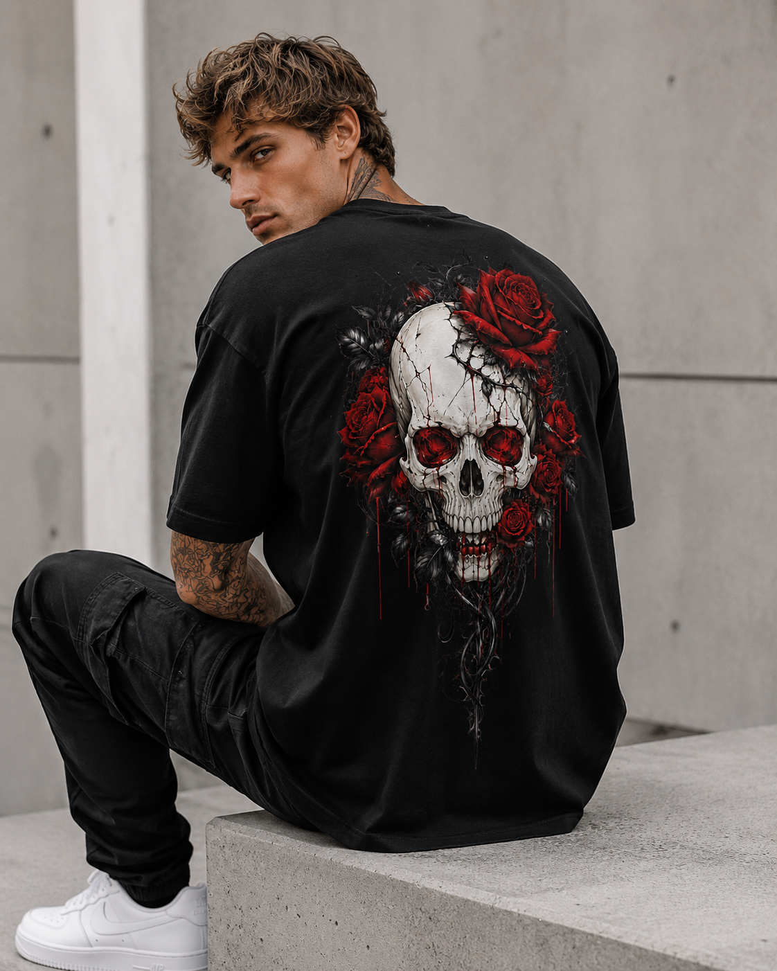Rose Skull Men’s Oversized T-Shirt