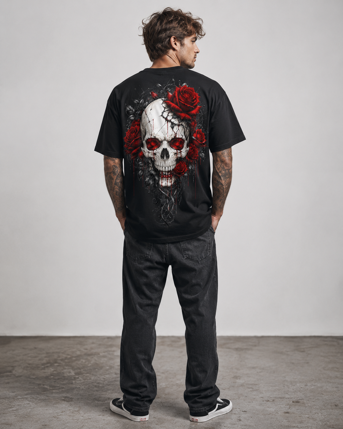 Rose Skull Men’s Oversized T-Shirt