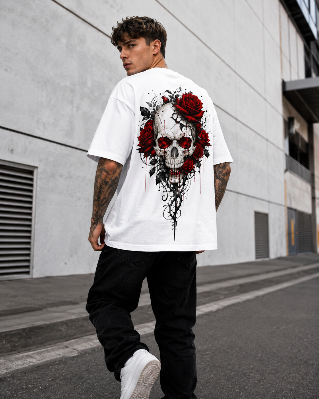 Rose Skull Men’s Oversized T-Shirt