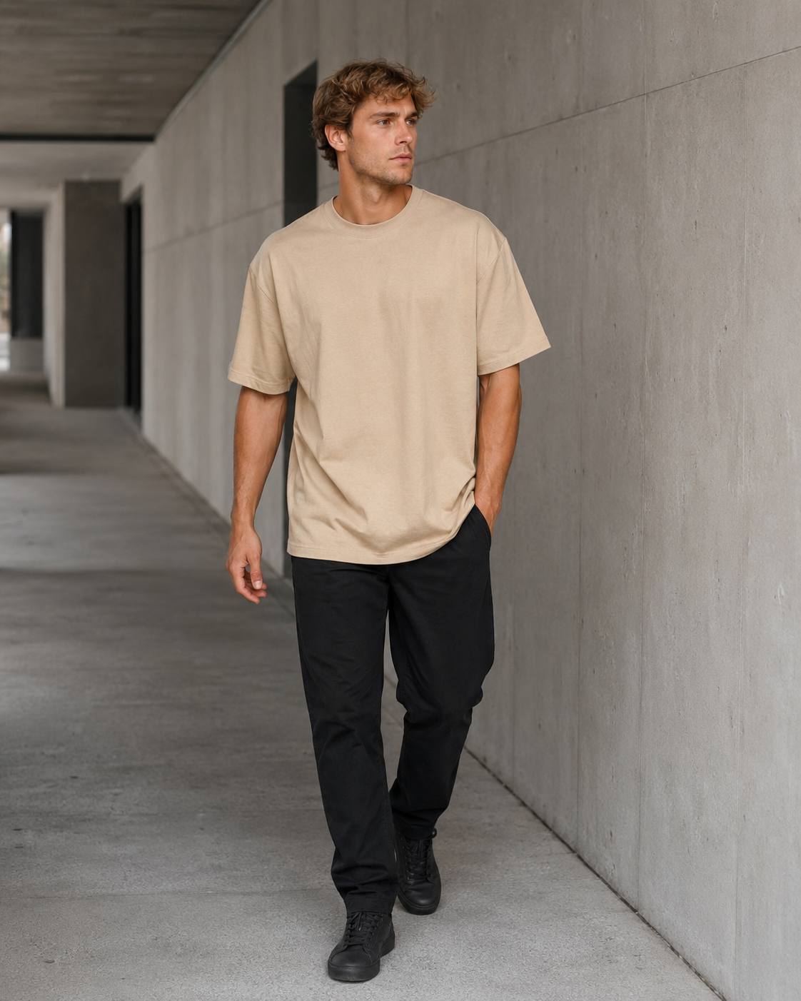 Sand Beige Men’s Oversized T-Shirt