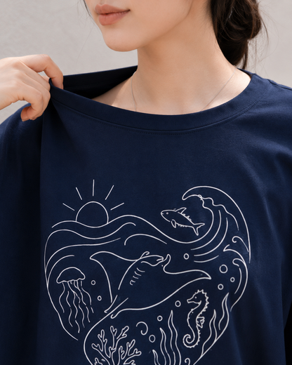 Ocean Heart Babe Oversized T-Shirt