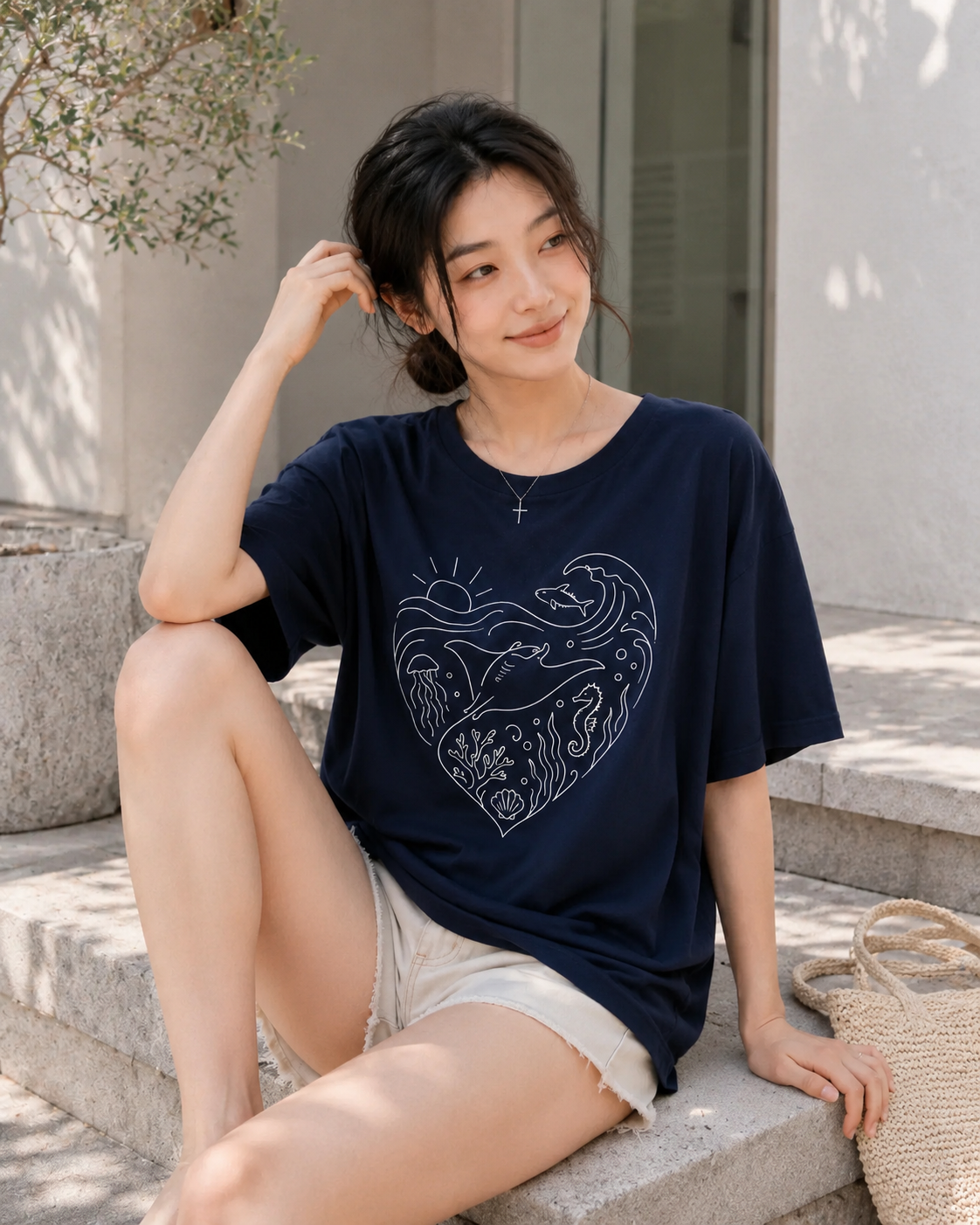 Ocean Heart Babe Oversized T-Shirt