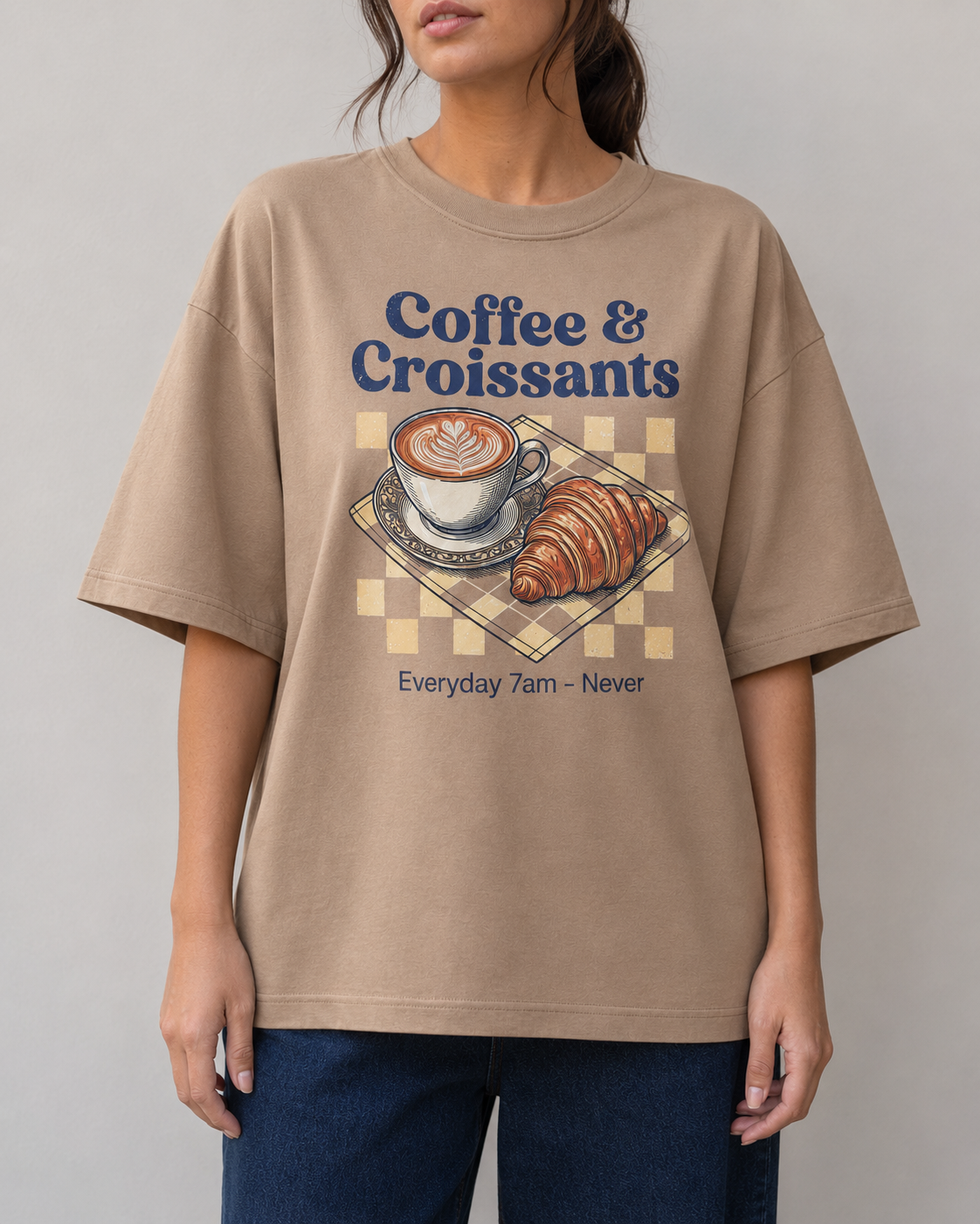 Coffee Croissant Babe Oversized T-Shirt