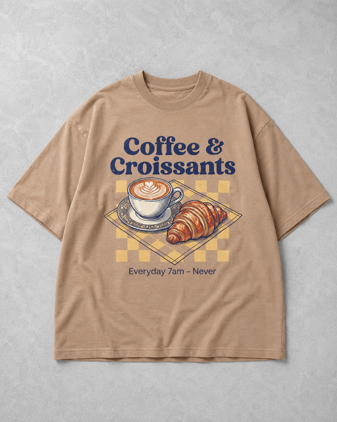 Coffee Croissant Babe Oversized T-Shirt