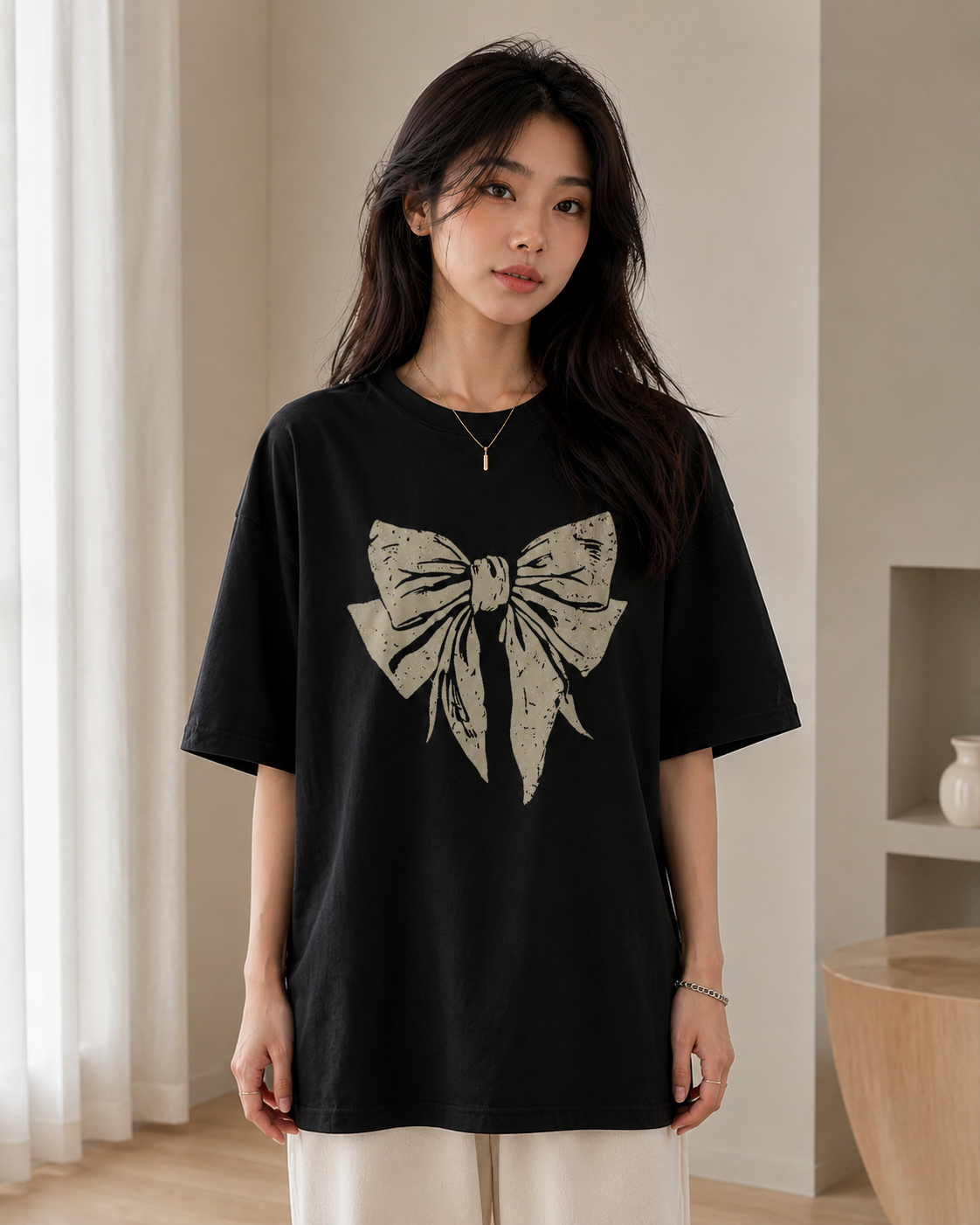 Midnight Bow Babe Oversized T-Shirt
