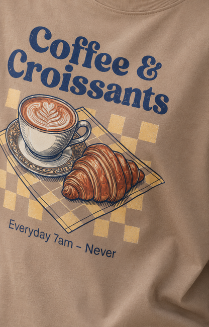 Coffee Croissant Babe Oversized T-Shirt